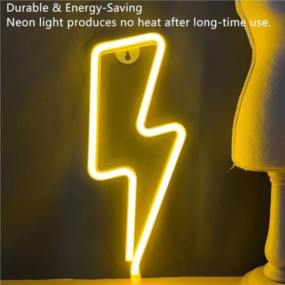 Neon Signs Lightning Bolt Neon Light Sign for Wall Decor, Battery or USB Powered - Picture 2 of 7